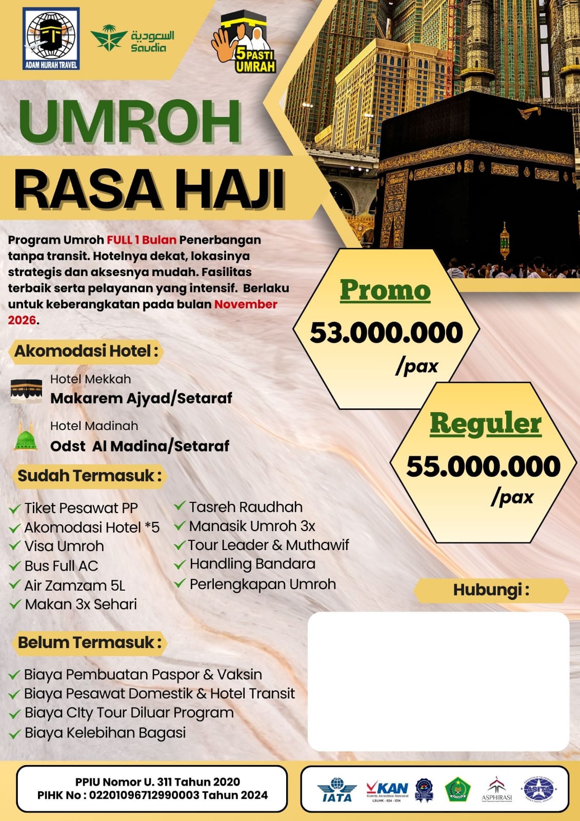 UMROH RASA HAJJ FASILITAS BINTANG 5