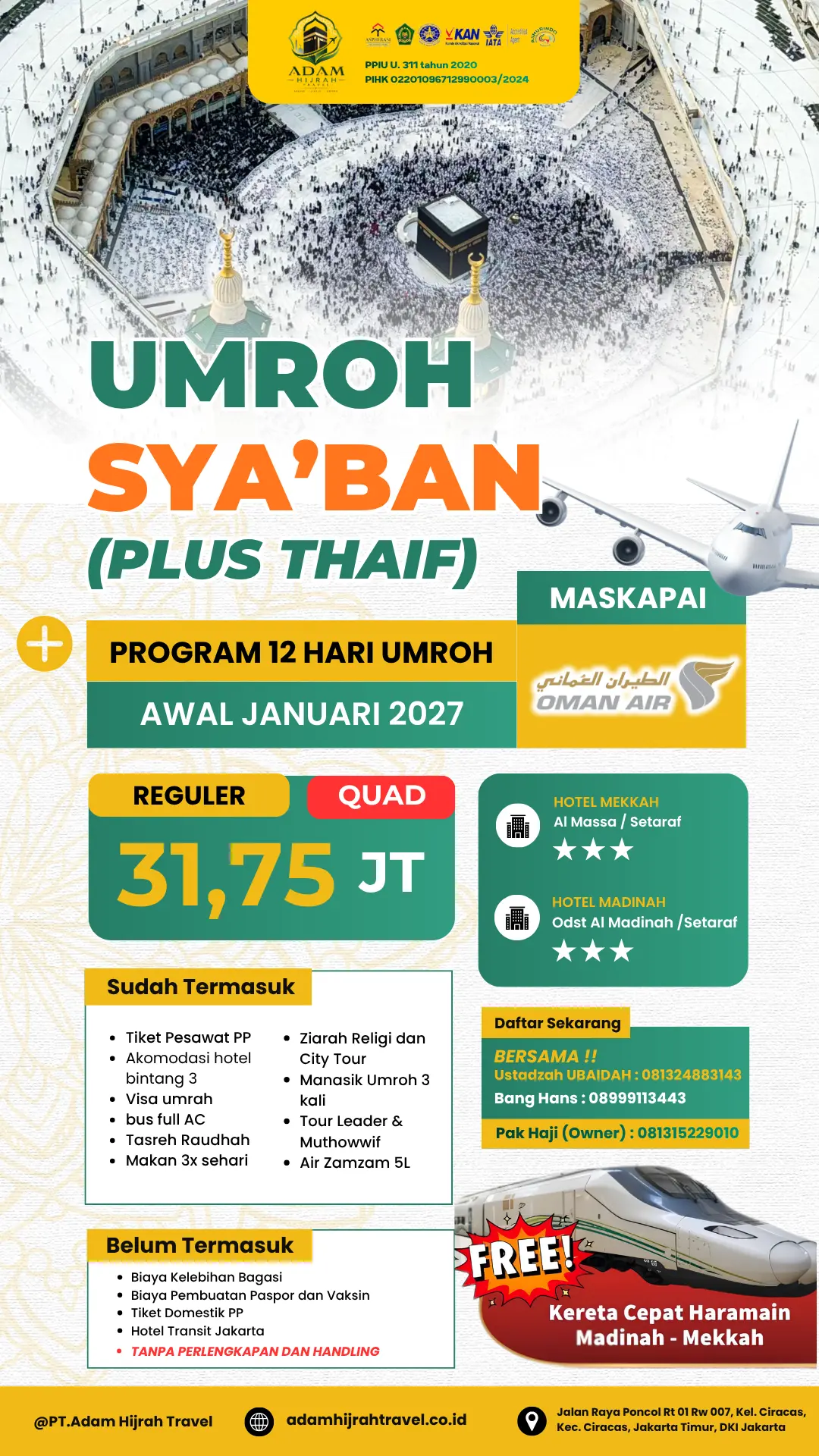 PAKET UMROH SYA'BAN (PLUS THAIF)